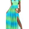 2024 Bestseller European & American Women's V-neck Sleeveless Printed Slit Long Dress