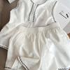 [Spot] Korean Simple Contrasting Colors Embroidered Sleeveless Pajamas Women's Summer New Shorts Loungewear Suit Outer Wear