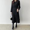 Early Autumn Elegant Lady High Waist Pleated Long Maxi Comfortable Dress Lightweight High Recognition Elegant with Flattering Chic Dress
