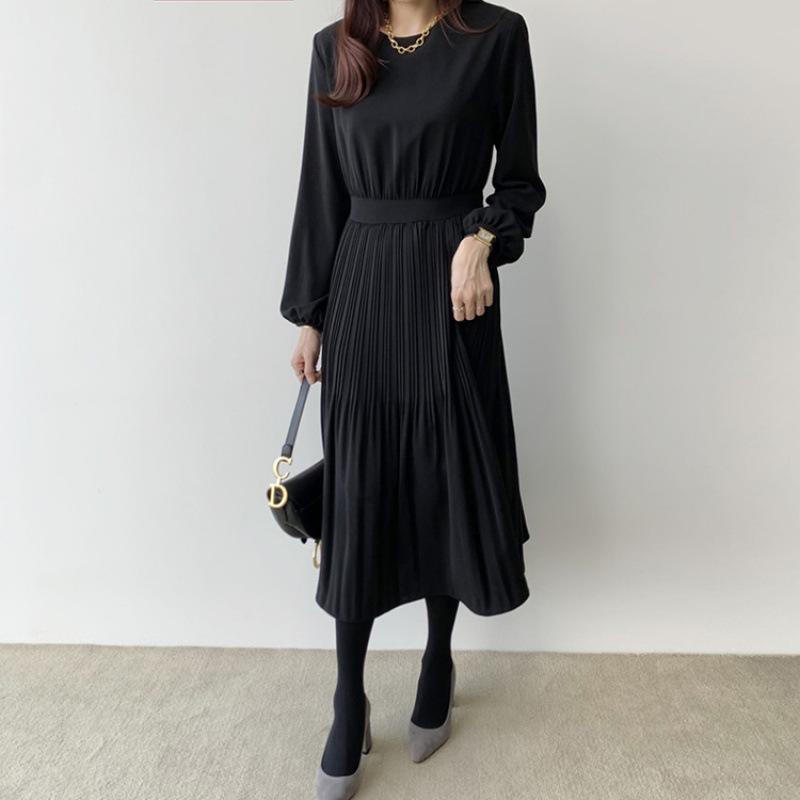 Early Autumn Elegant Lady High Waist Pleated Long Maxi Comfortable Dress Lightweight High Recognition Elegant with Flattering Chic Dress