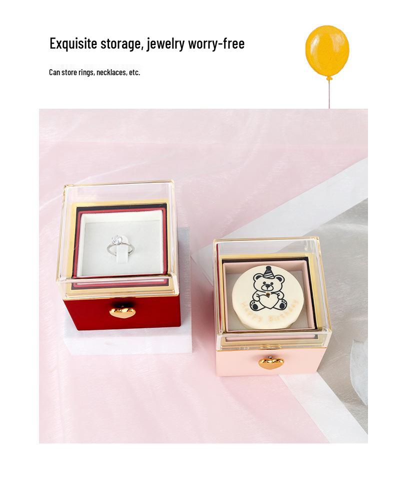 Caixa de Presente Urso de Pelúcia de Dia dos Namorados: Suporte Giratório para Decoração de Bolo e Porta-Joias com Colar, Anel e Vela.