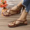 Mode Sommer Neuer Stil Mode Lässige Dünne Riemchensandalen Einfarbig Runde Zehe Leichtgewicht Flacher Absatz Zehenfrei Damen Schuhe