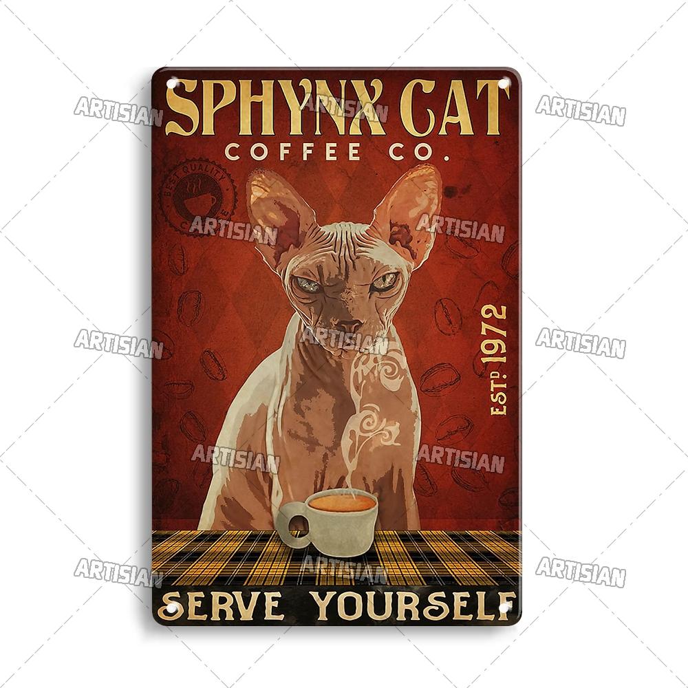 Artisanisches Tier Schwarze Katze Retro Metallposter Lustiges Haustier Vintage Dekorative Blechplakette Garage Bar Pub Club Man Cave Wanddeko