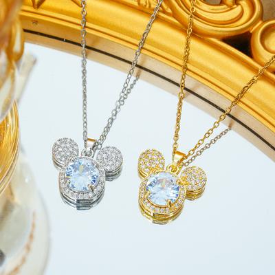 Mickey Head Full Diamond Necklace for Women Fashion Light Luxury Temperament Niche Design White Collarbone Chain Jewelry