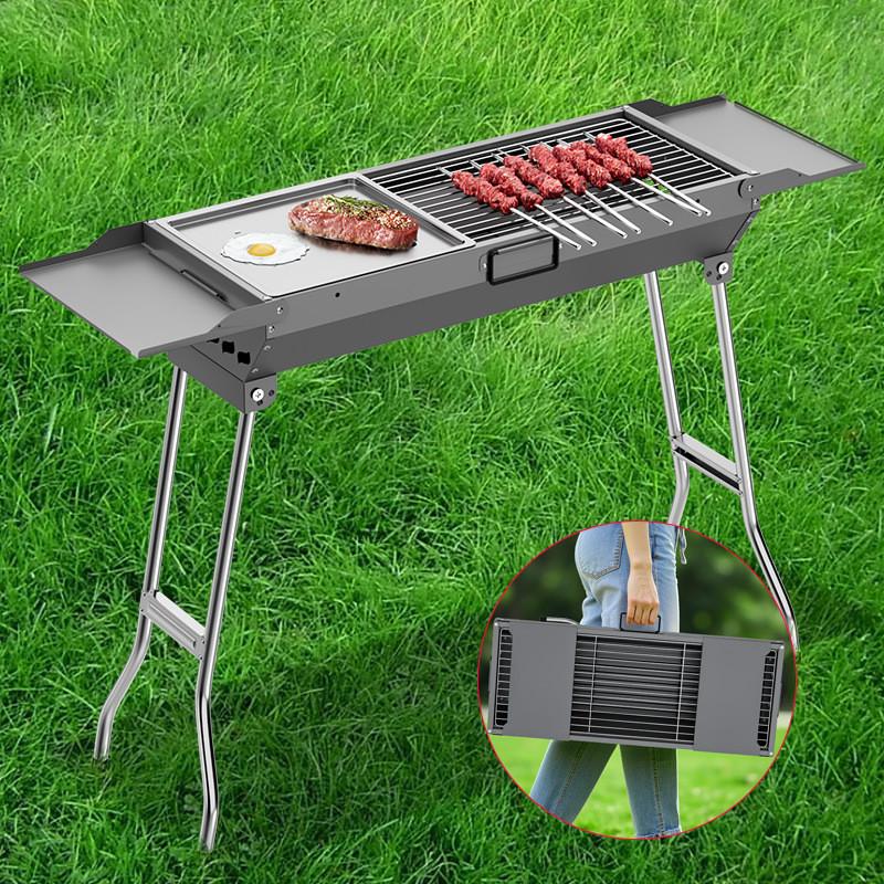 Large Barbecue Grill Outdoor Thickened Foldable Portable BBQ Stove Grill Large Capacity Installation Free Barbecue Rack Set