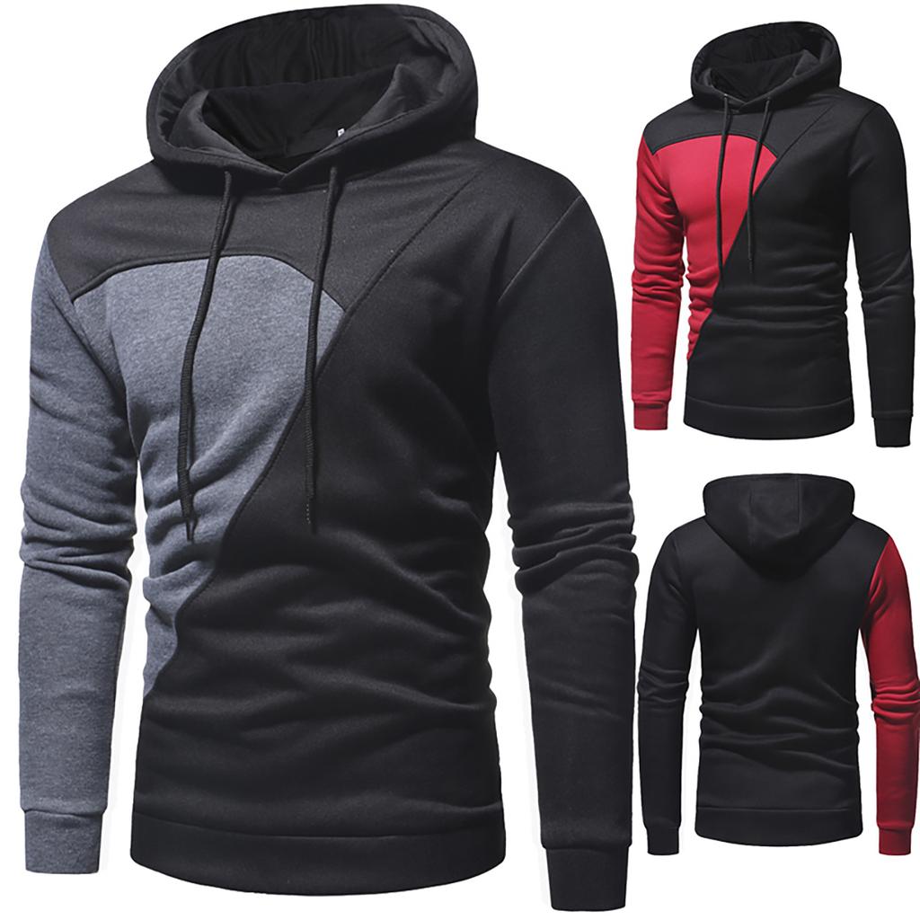 Men's Casual Patchwork Sports Sweatshirt Long Sleeve Hooded Pullover Top