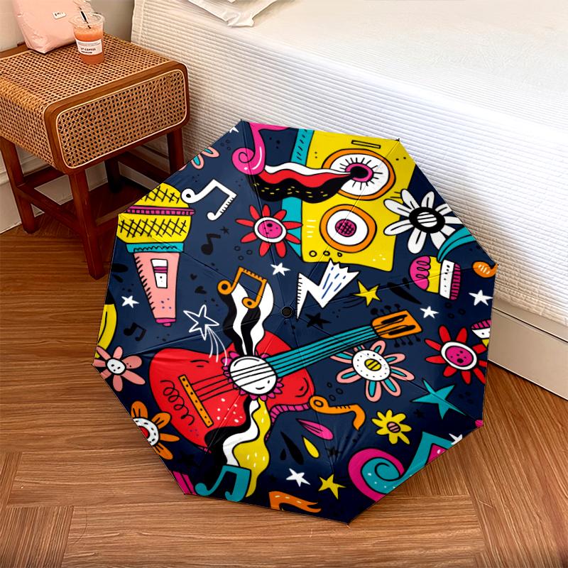 

1PC Music Theme Umbrella Portable Folding Umbrella Iron Frame Hole Bone Structure Outdoor Home Umbrella A26