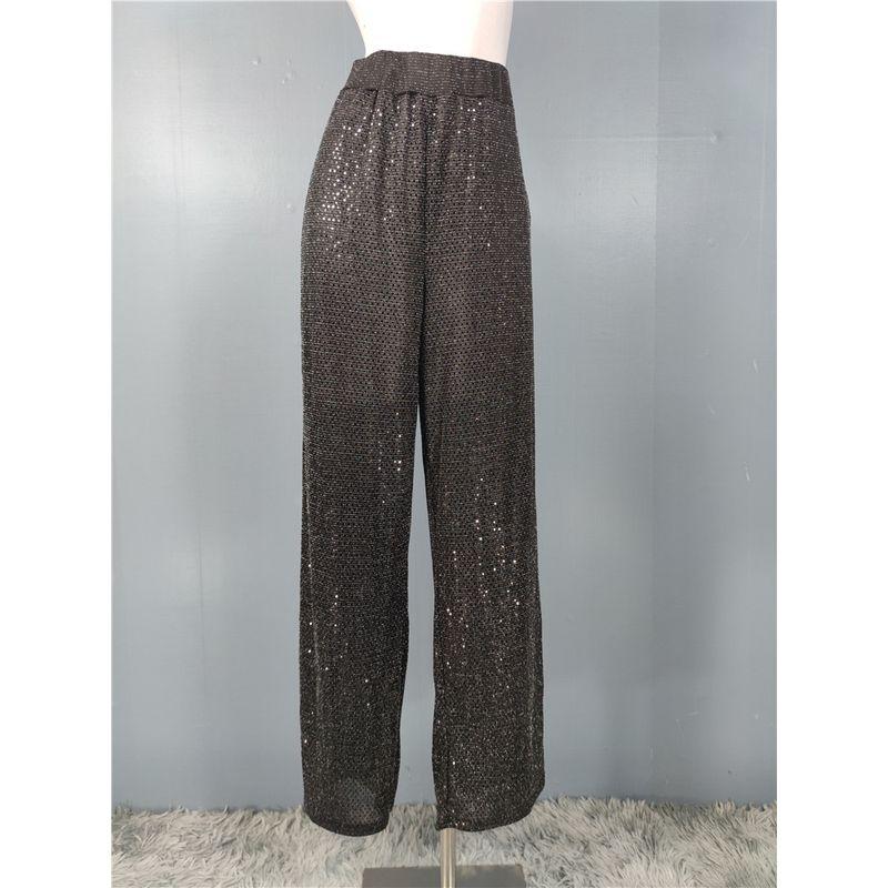 

Заказ внешней торговли Французский стиль Темперамент Королевская сестра Высокая талия Блестки Блестящее Обтягивающее Выгодный для длинных ног Широкие брюки Черные брюки Black 3XL