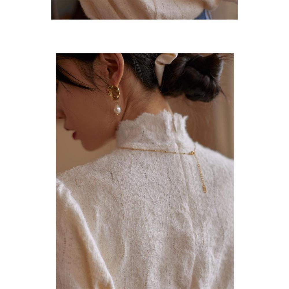 Chemisier de style cour française à col semi-haut et base en dentelle brossée pour femmes, haut de superposition intérieure pour l'automne et l'hiver