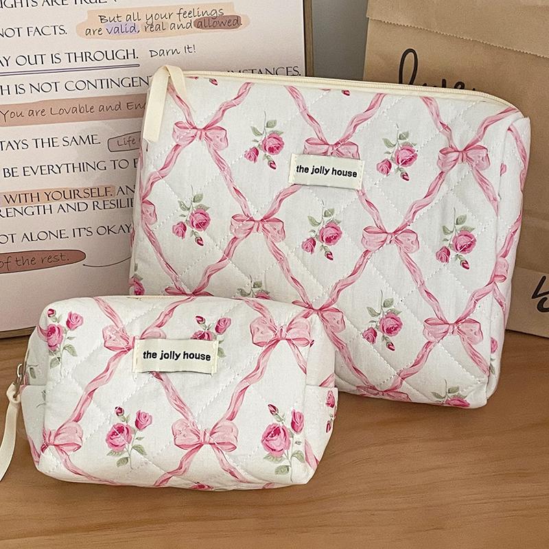 Cute Bow Flower Make-Up Bag Portable Large Capacity Travel Cosmetic Bag Multi-Functional Wash Collection Bag Gifts