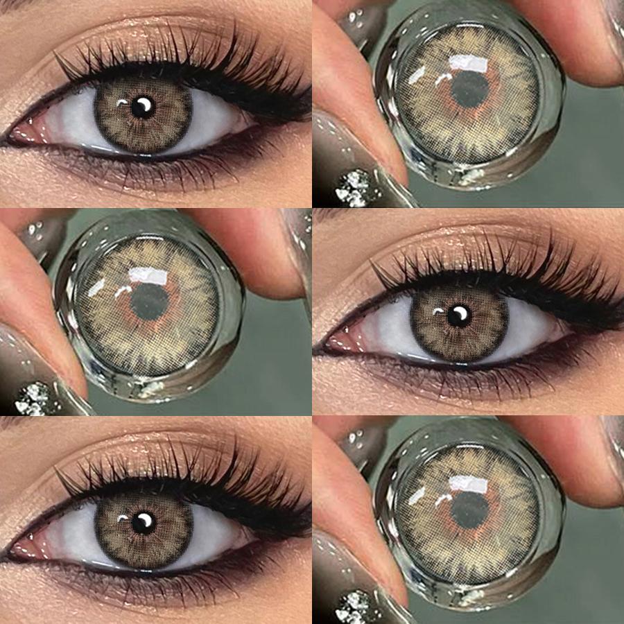 FreshLady 1 Pair 2pc 14.2mm Yearly Disposable Colored Contact Lenses, 40% Water, Soft & Breathable Cosmetic Lenses, Natural Brown/Green/Blue/Gray