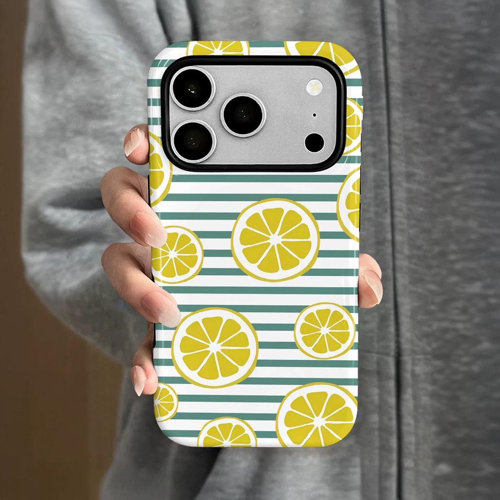 Filin 2-in-1 Personalized Striped Lemon Suitable for Iphone17promax Apple 15PRO/16 Mobile Phone Case