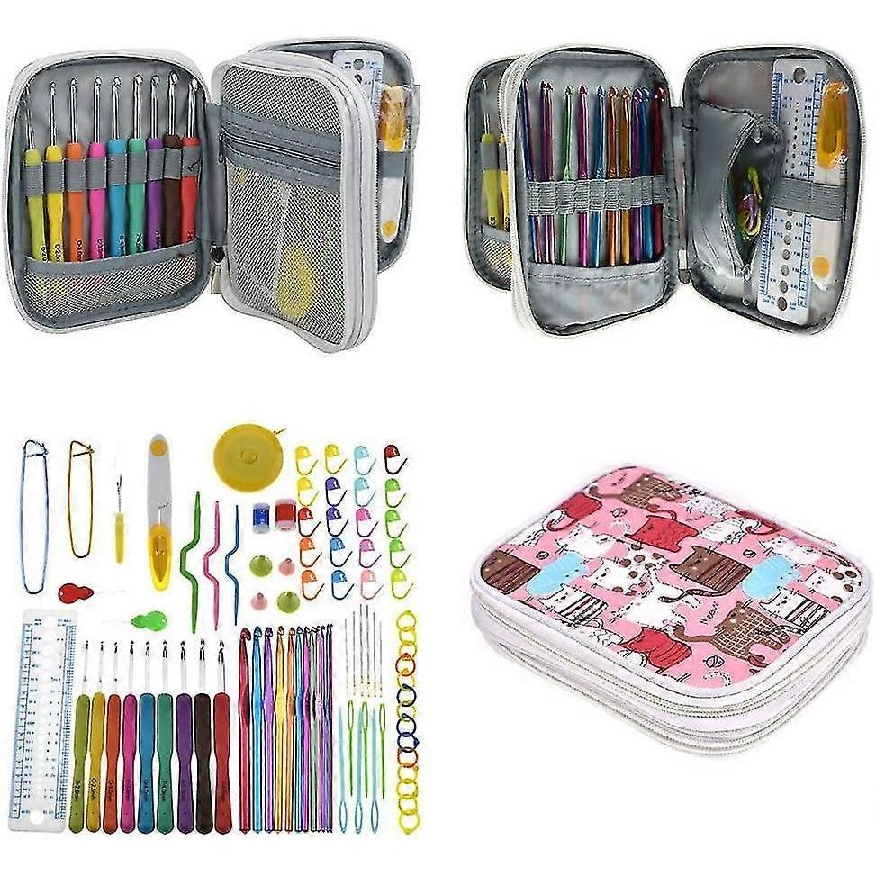 Crochet Hook Set, 85 Piece Crochet Tool, Ergonomic Knitting Needles With Complete Crochet Accessories And Bag With Double Zip