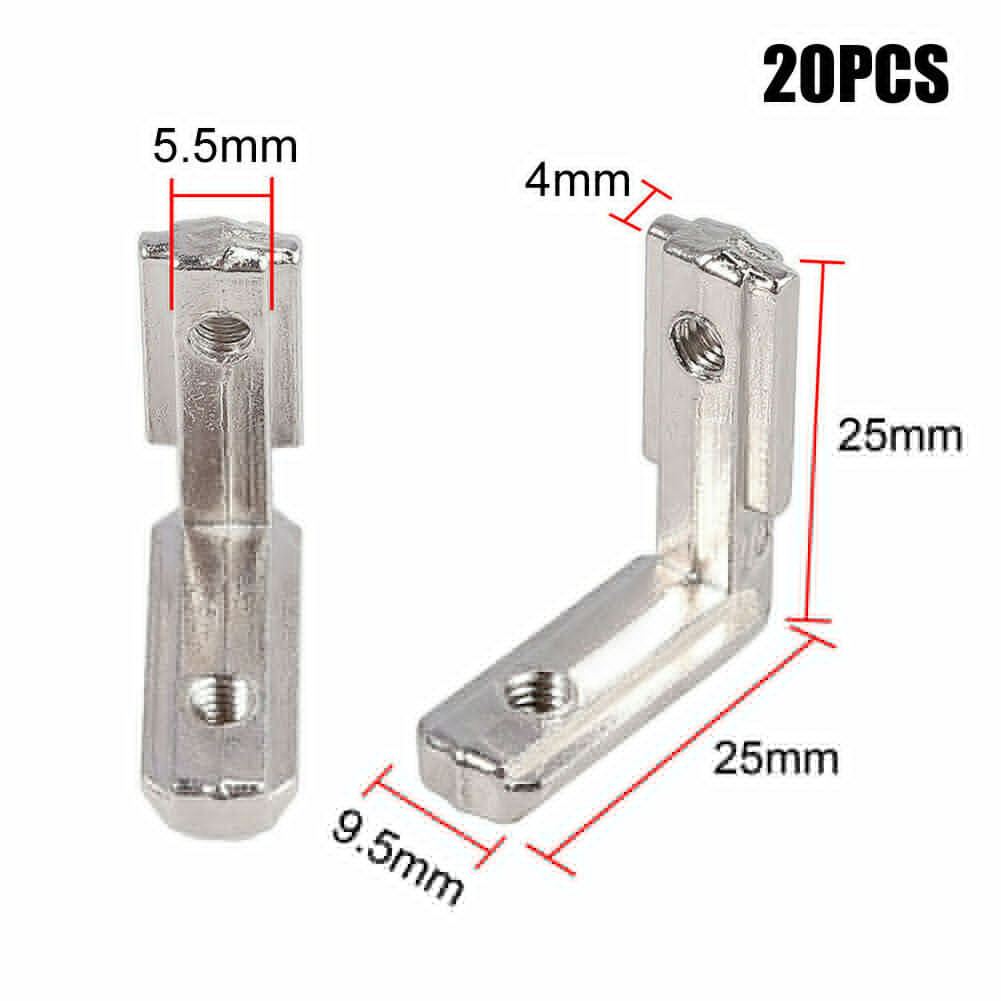 20pcs Corner Brackets Slot Aluminum Profile L-Shape Brackets 90° Inner Connector Eu-2020 Corner Connector Bracket Hardware