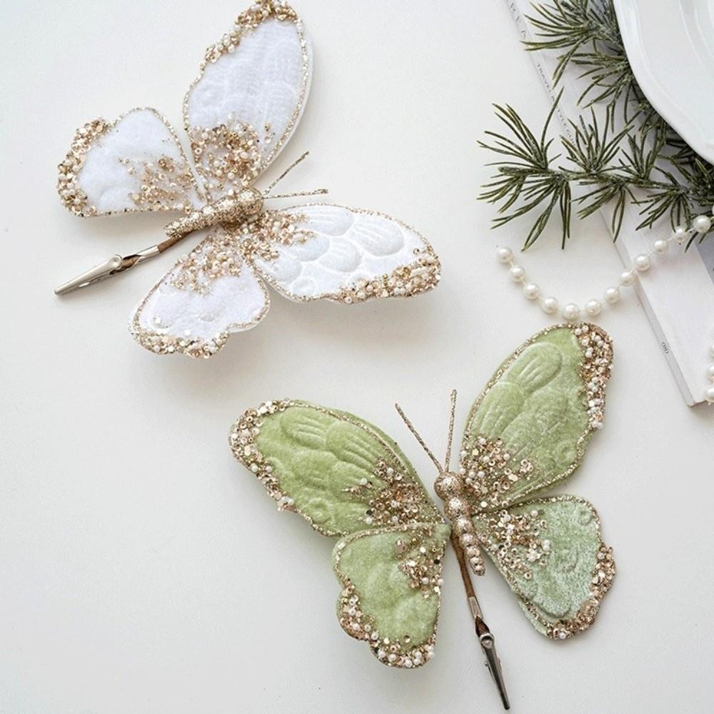 Flocking Butterfly Christmas Flower DIY Christmas Tree Decoration  Xmas New Year