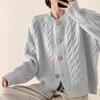 Women's Cable Twist Loose Cardigan Sweater, Round Neck, Solid Color, Single Breasted, Long Sleeve - Autumn/Winter Versatile Knitwear.