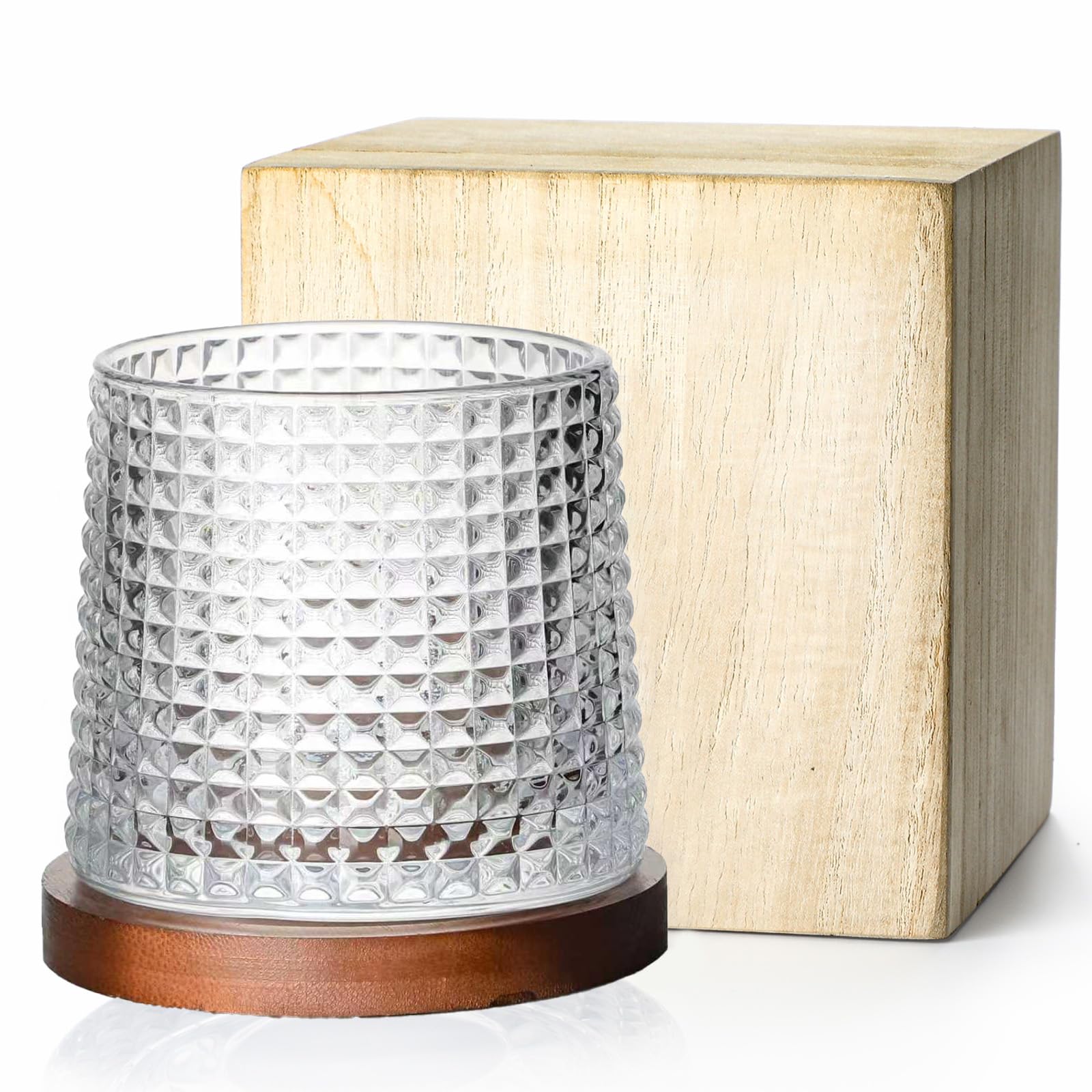 

Rocks Glass, Whiskey Glass, 280ml, Rotating Bottom Design, Wooden Box, with Bamboo Coaster
