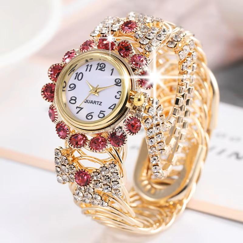 Damen Glanz Armbanduhr Luxus Elegant Roségold Edelstahl Armbanduhr Mädchen Dame Strass Uhr Montre Weiblich