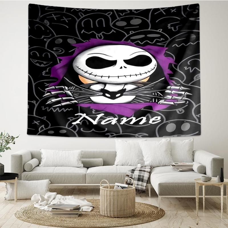 Custom Name The Nightmare Before Christmas Print Tapestry, Backdrop, Easy Setup, Ideal for Bedroom, Office & Living Room, with Aesthetic Wall Hanging 
