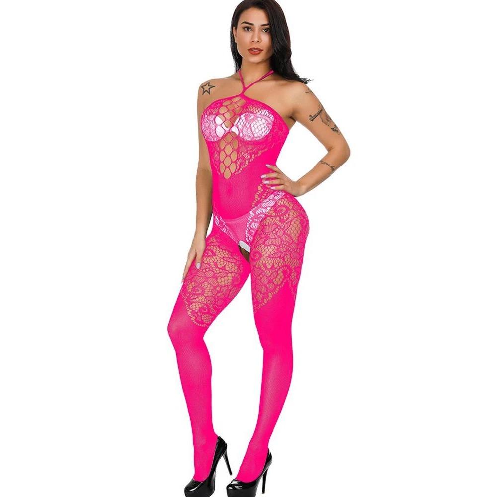 Fishnet Transparent Teddy Bodysuits Erotic Crotchless Lingerie Women Mesh Hollow Bodystocking Sexy Off Shoulder Teddies Bodysuit