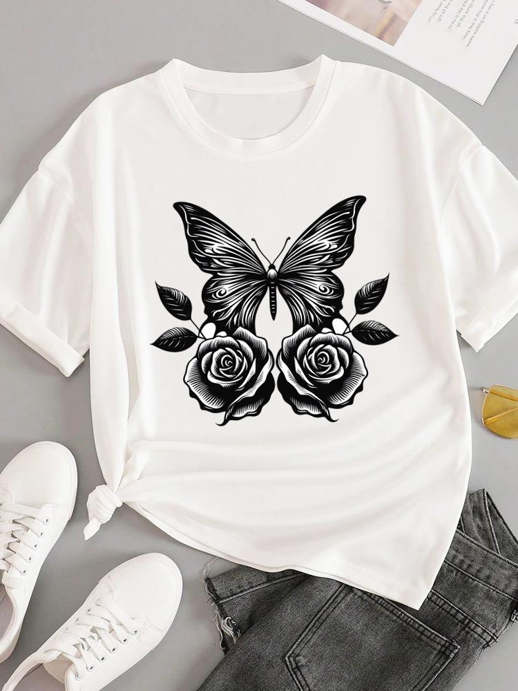 (Asian Size) T-shirts Fashion O-neck Female Casual Women's Top T Clothing Love Heart Style Print Short Sleeve Graphic Tee