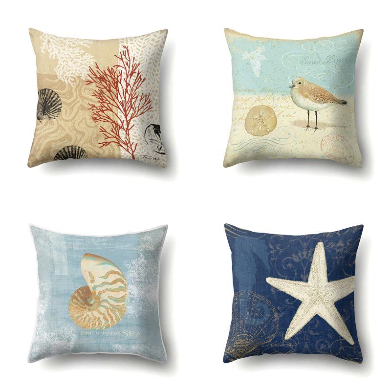 Blue Ocean Seaweed Polyester Pillow Case Car Decoration Home Print Pillow Bedside Sofa Waist Cushion Cover