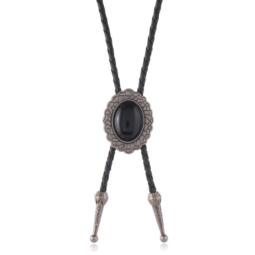Verstellbare Herren Western Cowboy Bolo-Krawatte aus PU-Leder mit Schleifen-Schnalle farbe: antik silber