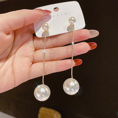 Exquisite Simulated Pearl Stud Earrings Fashion Long Statement Earrings for Womenn Party Wedding Female Jewelry Gift