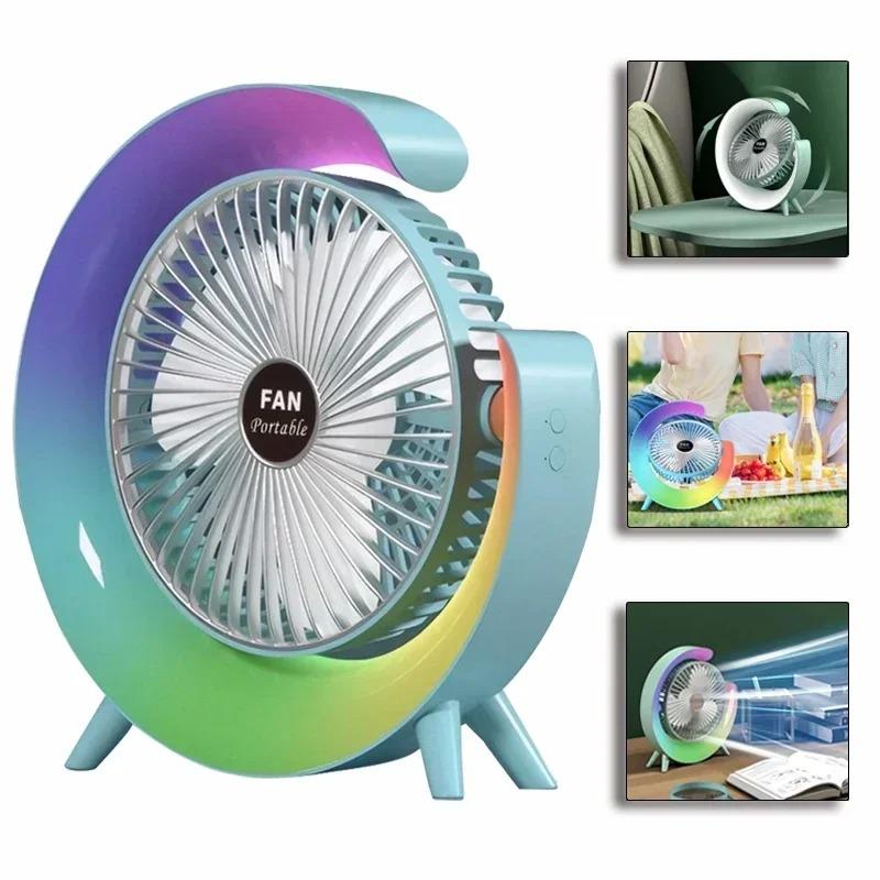 Portable Fan Light USB Charging Table Lamp LED Electric Fan Atmosphere Light 3 Speed Mini Fan Night Light for Camping Desk Room