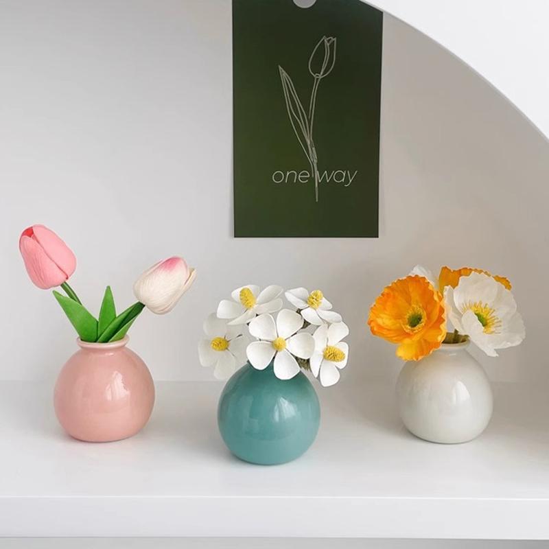 Mini Small Ceramic Vase for Simulating Flowers Home Living Room Bedroom Decoration Office Desktop Ornament Gift for Friends