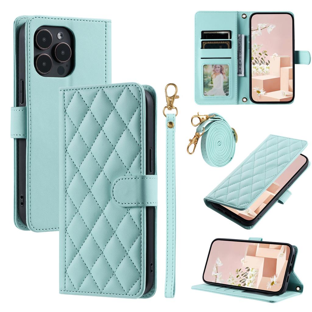For iPhone 16 Pro Case Rhombus Grid PU Leather Wallet Phone Cover