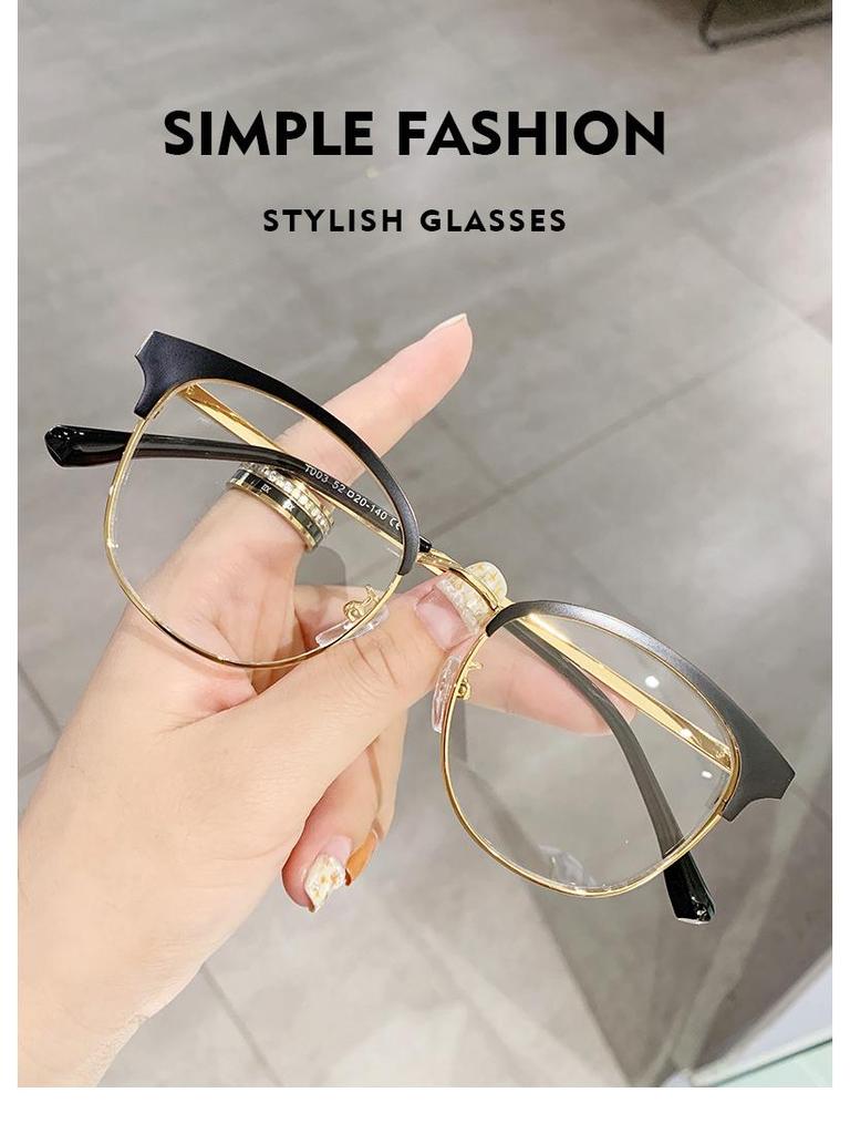 Men's Semi-Rimless Anti-Blue Light Myopia Glasses with Metal Frame for Students