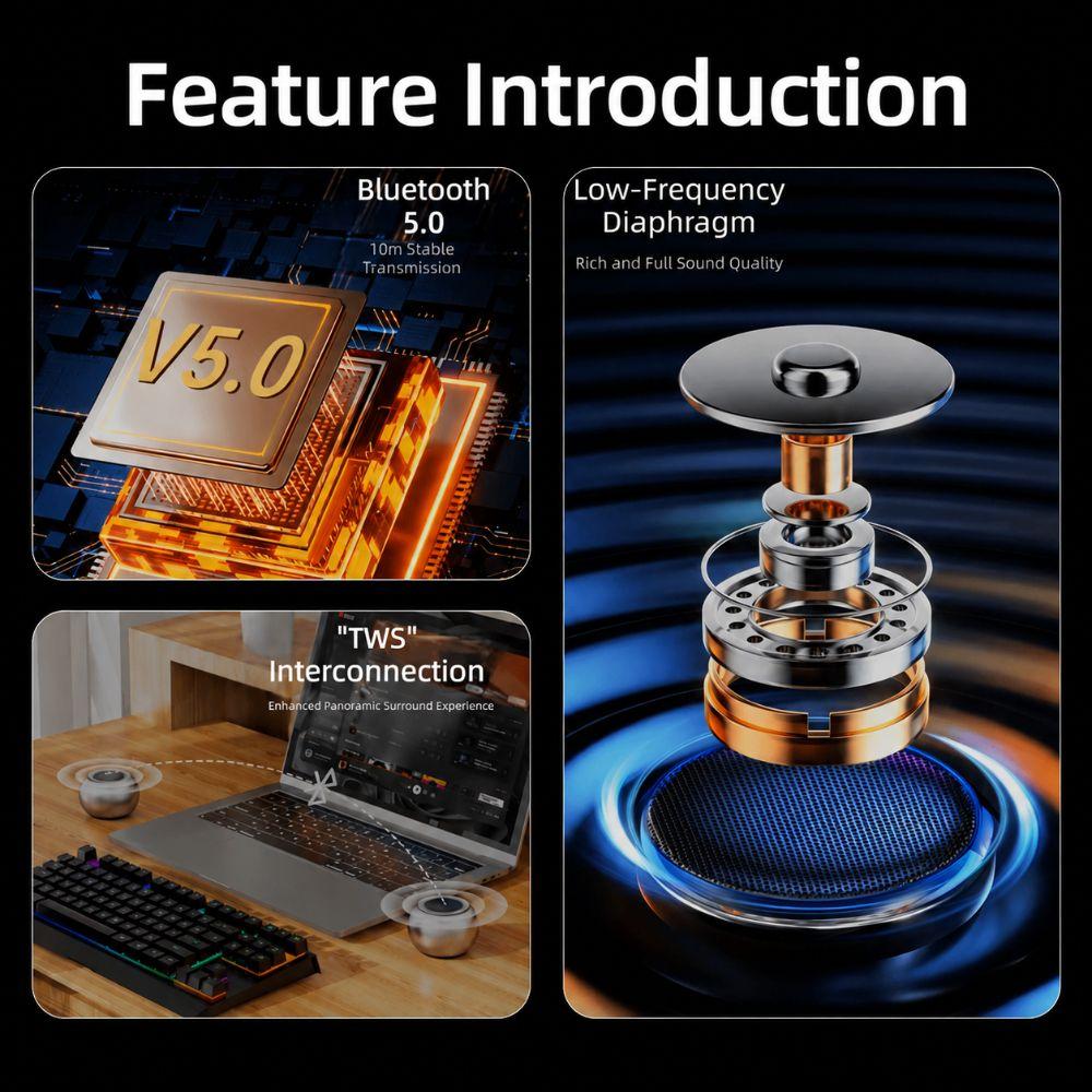 Metal Mini Wireless Speaker Smart Compact Subwoofer New Mini Sound Box Household