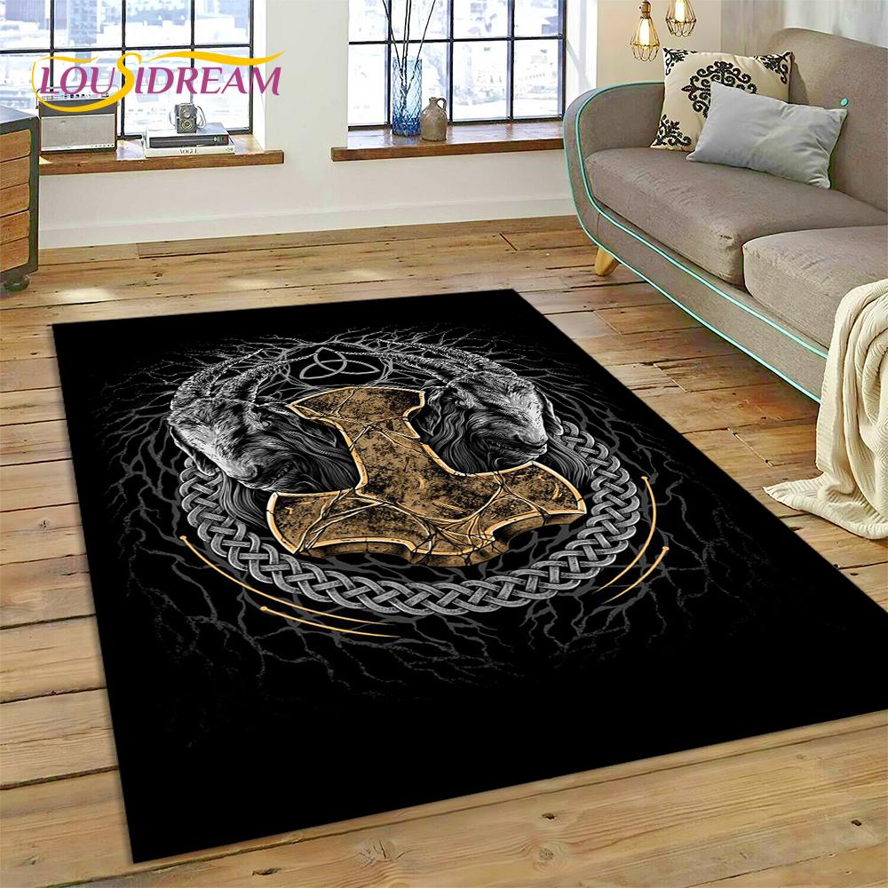 Viking Odin Valhalla Nordic Mythology Symbols Carpet Rug for Home Living Room Bedroom Sofa Doormat Decor,kids Non-slip Floor Mat
