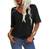 T-shirt da donna a V, manica corta, vestibilità larga, tinta unita, basic, casual, misto cotone