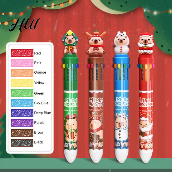 Colorful Retractable Pen Christmas Capybara Ballpoint 10 Color Cartoon Smooth Elk Snowmen Tree Multi-color Writing Festive Stationery Gift for