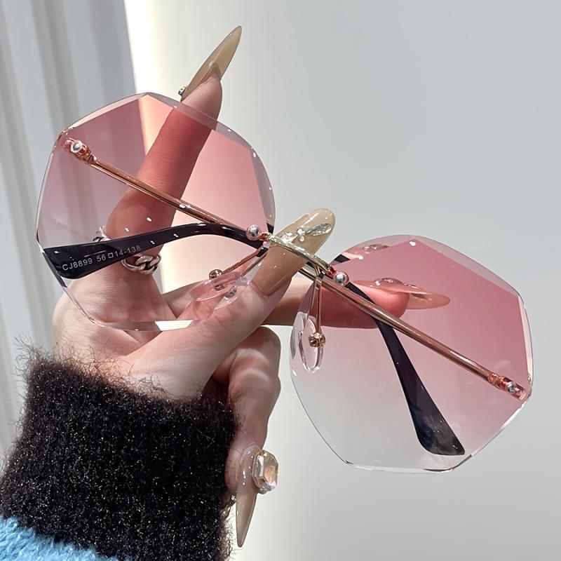 Geometric Oversized Sunglasses Octagonal Rimless Gradient Lens UV Protection Lightweight Frame for Outdoor Activities Women Men