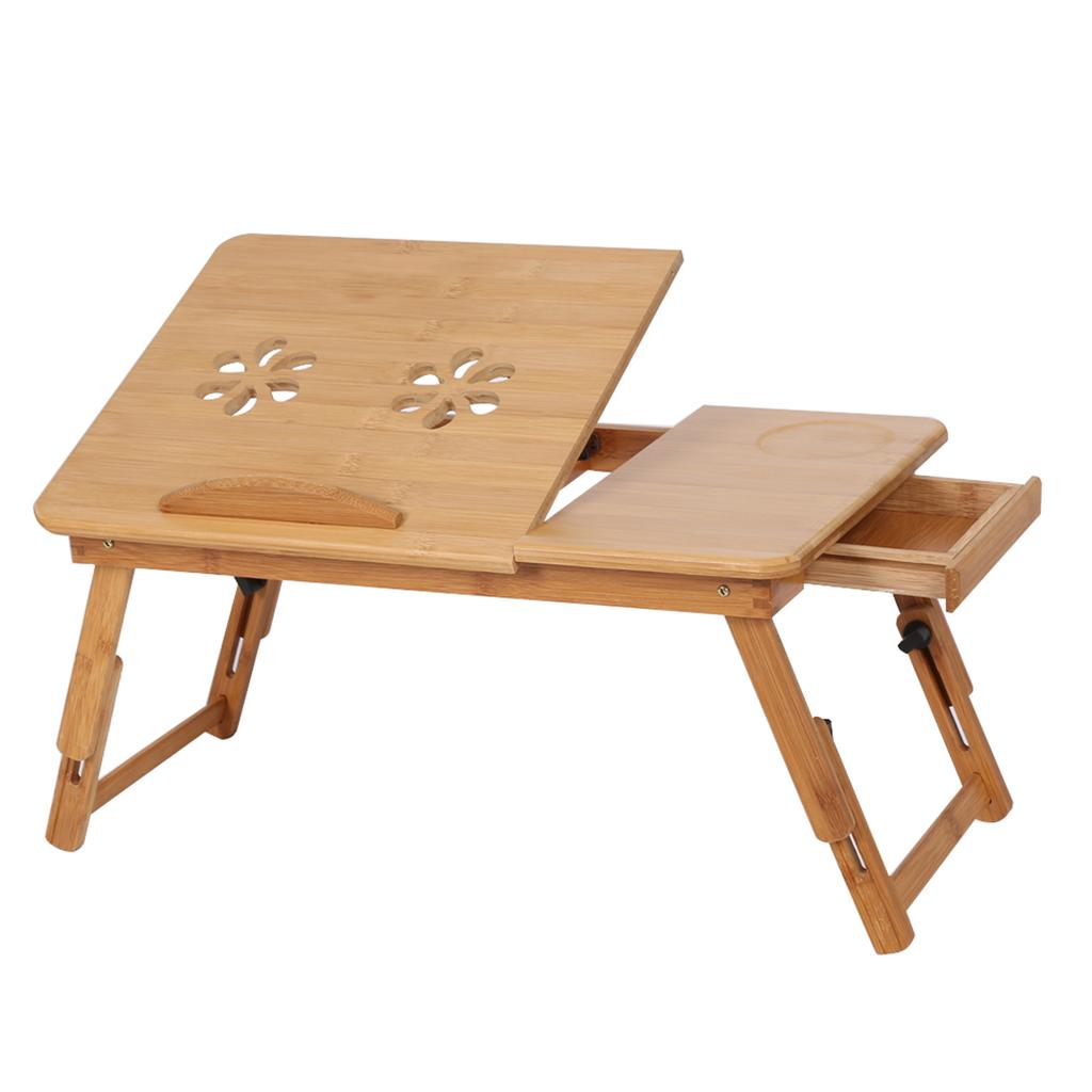 Portable Folding Bamboo Bed Laptop Desk Adjustable Lap Notebook Table Stand Tray with Drawer