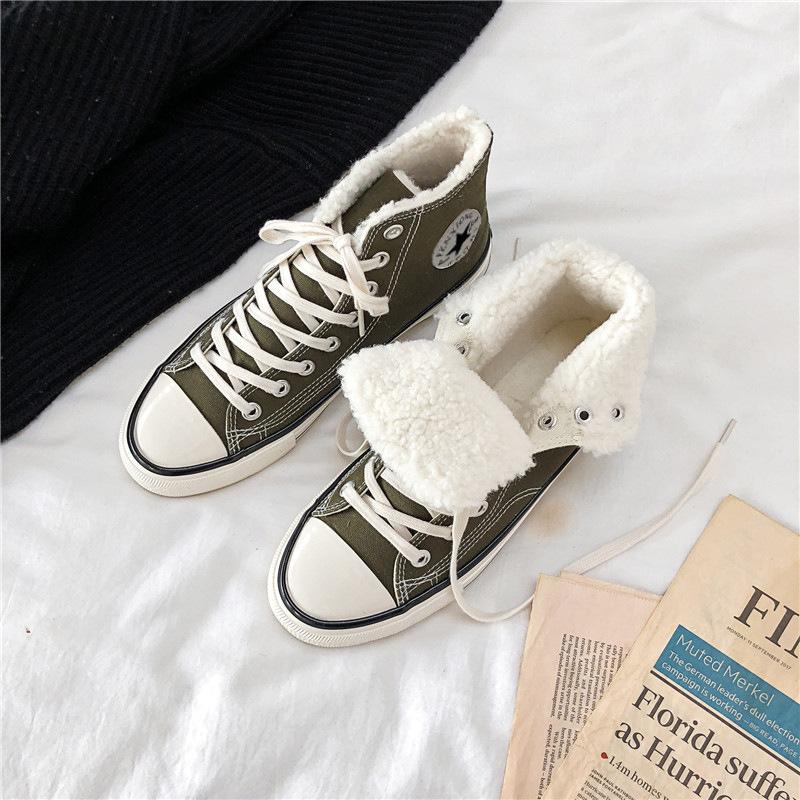 Canvas Shoes Men's High-top Winter Velvet Warm Cotton Shoes Are Trendy and Versatile Student Shoes Men's Cloth Shoes Are Trendy.