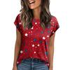 Women's Round Neck Short Sleeve Mid-Length T-Shirt Loose Casual Independence Day Printed Short Sleeve T-Shirt Top