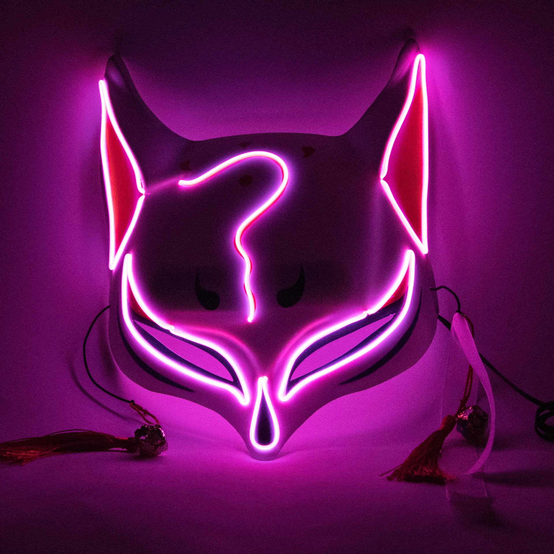 

Festival Mask LED Light Up Kitsune Fox Mask Cosplay Halloween Masquerade Mask Animal DJ Dance Glow Party Props KTY