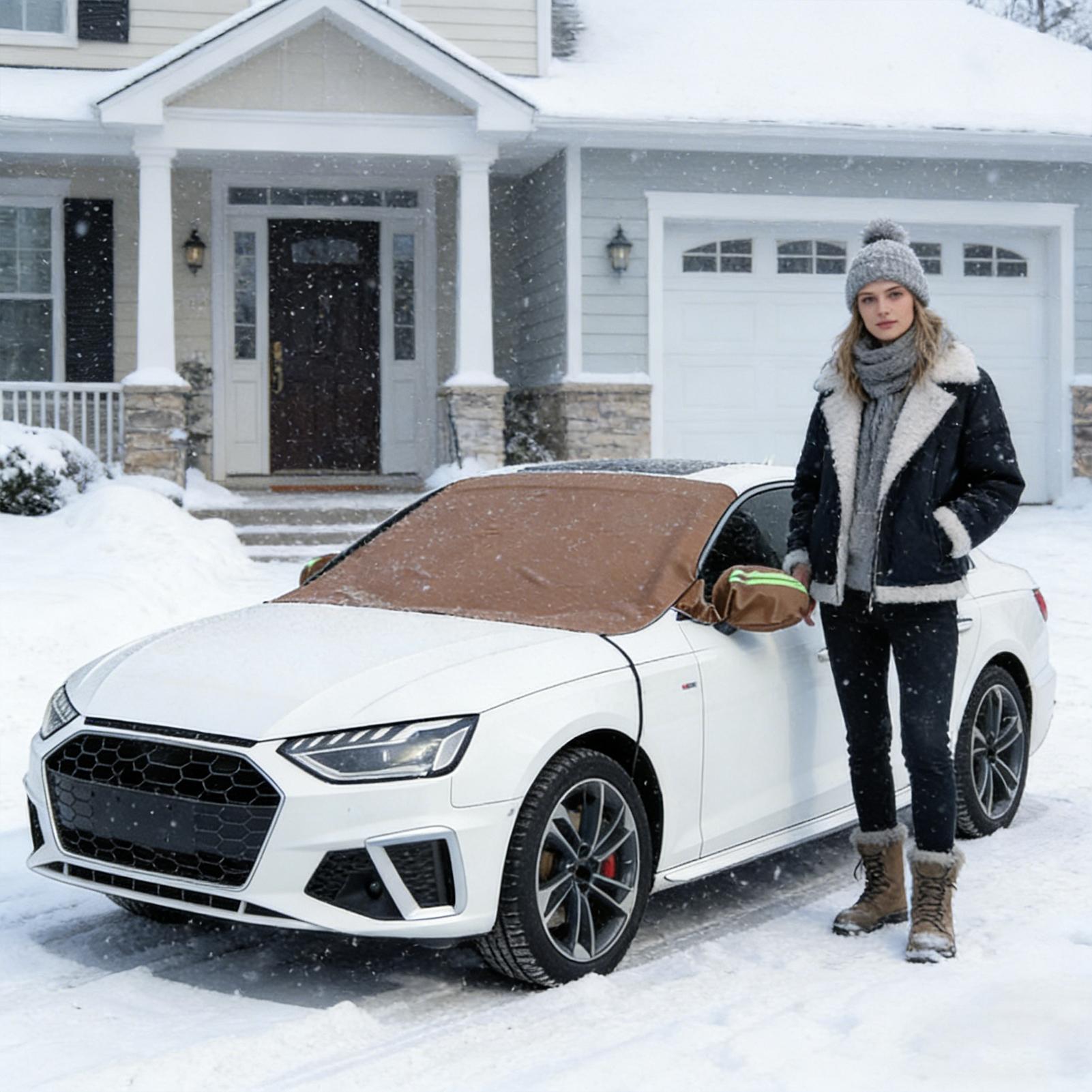 

Car Windshield Snow Cover PU Leather Dustproof Windproof Waterproof Auto Supplies Windshield Snow And Ice Cover for Sedans CN