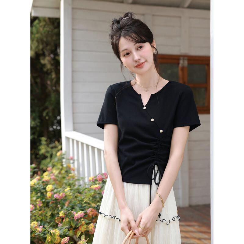 Women s Short Sleeve Slit Design Top L