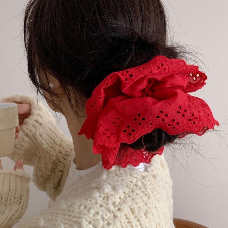 Lace Scrunchies for Women Large Elastic Hair Scrunchy Eye Catching Hair Rope French Hair Bobbles Ponytail Holder
