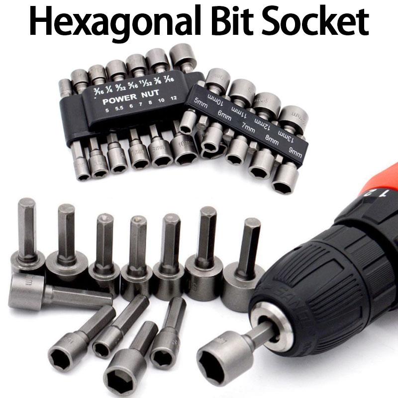 Hexagonal Bit Socket 1/4" Hex Shank Hex Nut Socket 9/14 Pcs Electric Drill Bit Set Household Auto Repair Tool