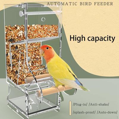 Without Mess Bird Feeder for Cage Food Container Acrylic Clean with Perch Parrot