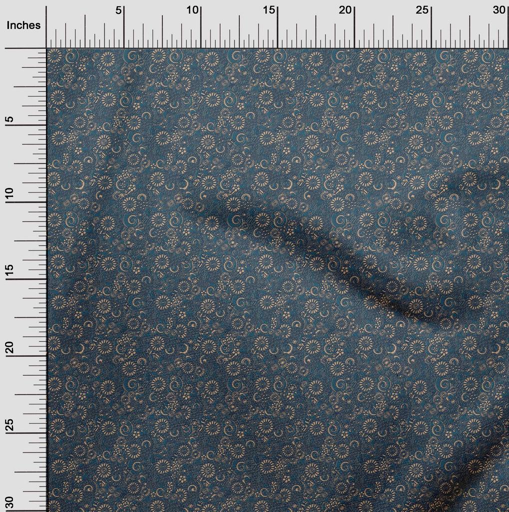 oneOone Cotton Poplin Blue Fabric Kalamkari Sewing Material Print Fabric By The Yard 42 Inch