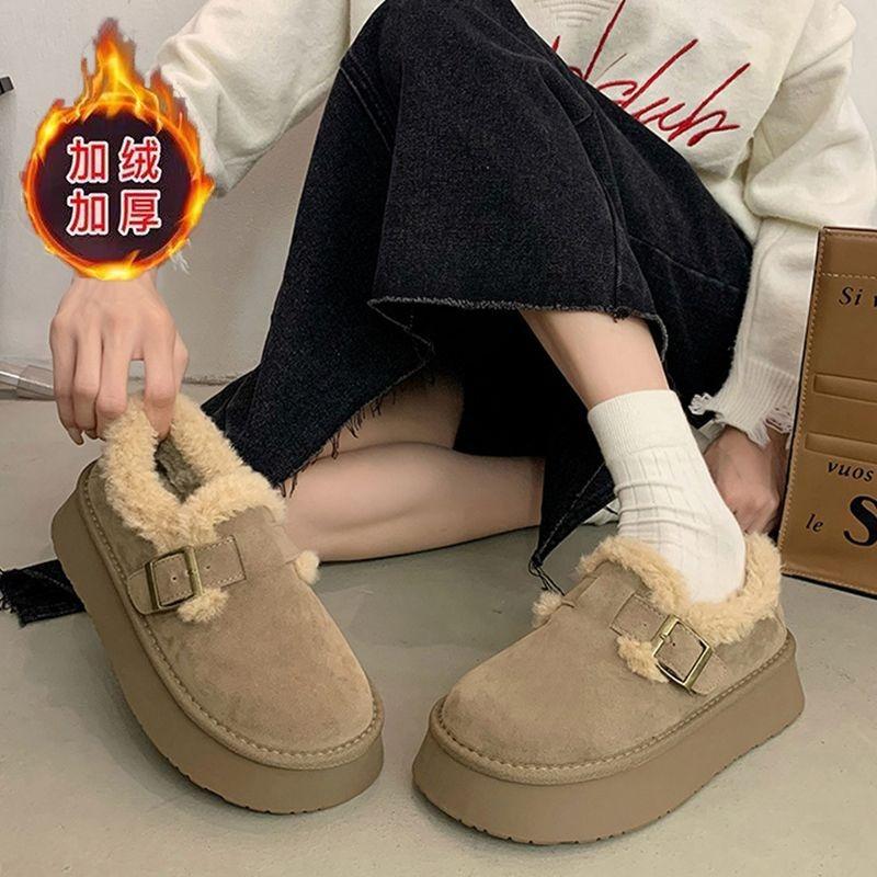 thick-soled snow boots women's winter fluffy shoes women's shoes short boots piled thickened warm cotton shoes