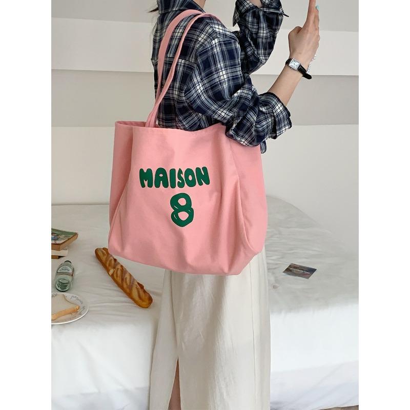Thickened large capacity tote bag lazy wind shoulder canvas bag big red simple letter student canvas bag