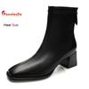 New High Heel Women's Boots Autumn Winter Plucked Mid-calf Boots Fashion Solid Color Soft Leather French Style Square Head Shoes